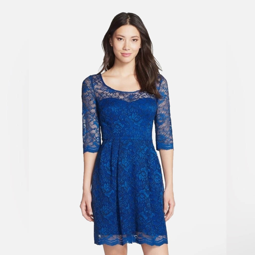 Betsy Johnson blue lace illusion yoke dress